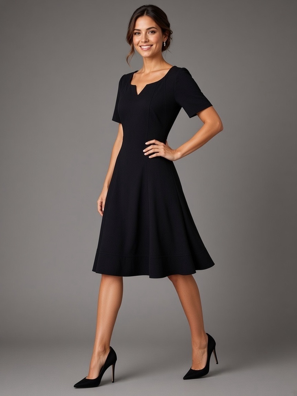 White House Black Market Black Notch Neck Fit & Flare Dress Size 8 Formal Party